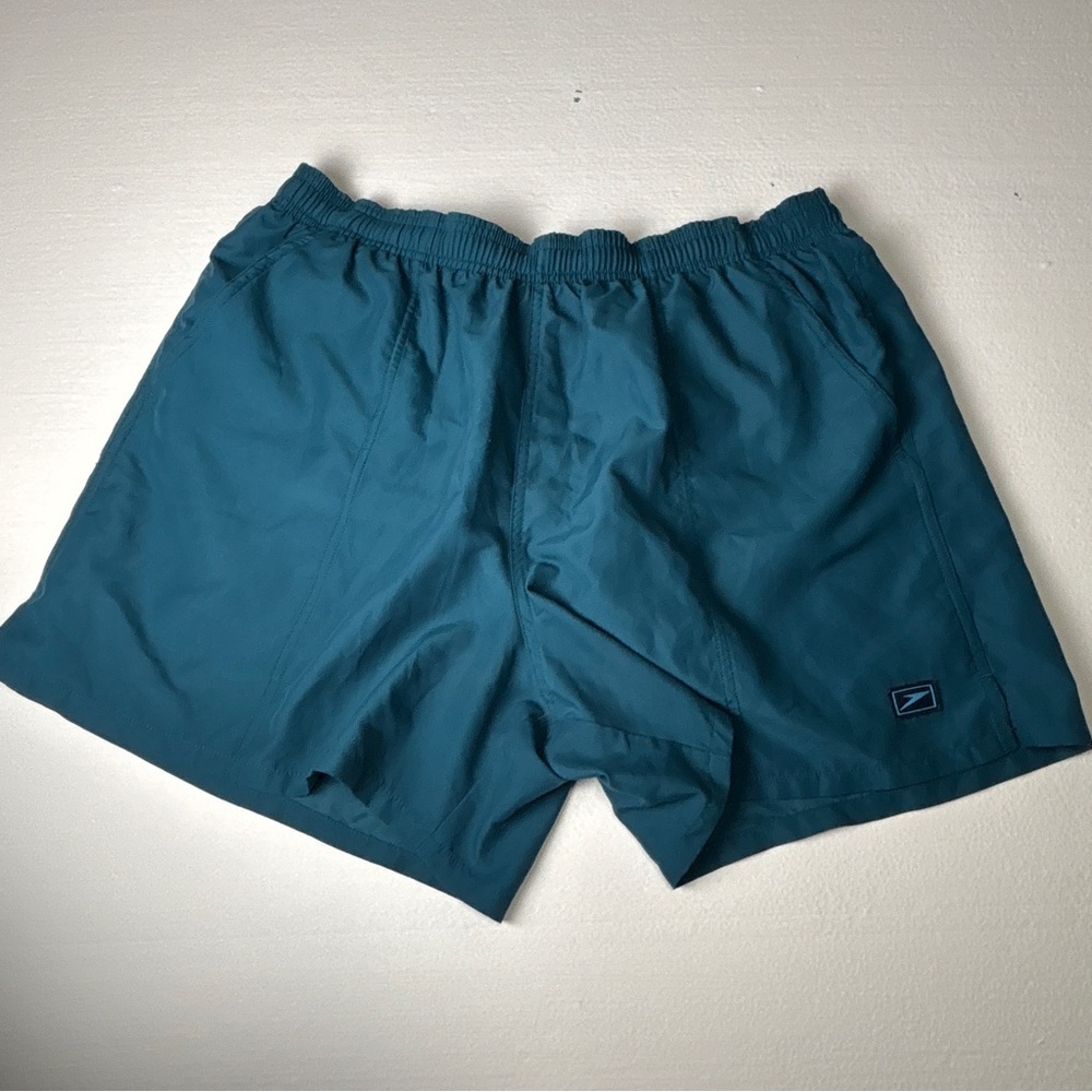 Speedo Teal Mesh Swim Trunks / Shorts Inside pocket Drawstring Waist